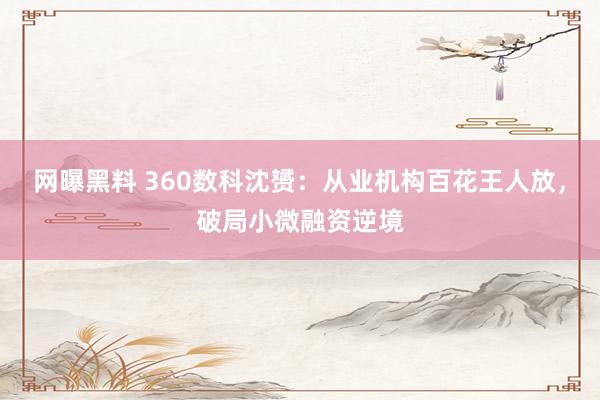 网曝黑料 360数科沈赟：从业机构百花王人放，破局小微融资逆境