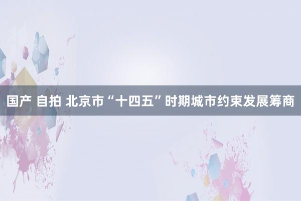 国产 自拍 北京市“十四五”时期城市约束发展筹商